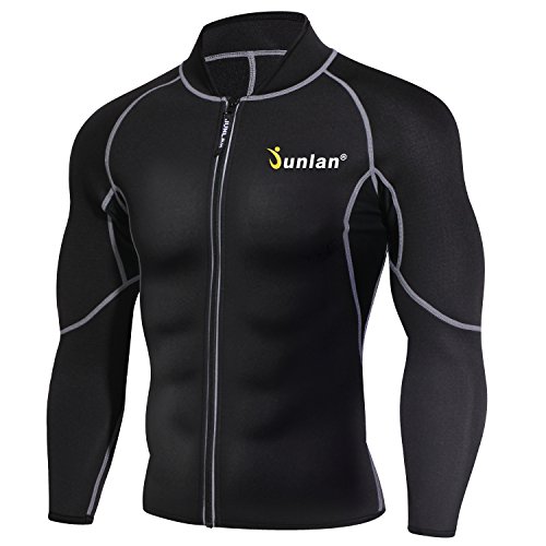 Mens Sweat Neoprene Weight Loss Sauna Suit Workout Shirt Body Shaper Fitness Jacket Gym Top Clothes Shapewear Long Sleeve for mens (Black, XL)