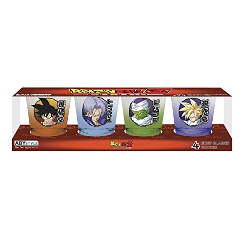 ABYSTYLE Dragon Ball Z Kakarot Heroes 4 Shot Glasses 1.5 Oz. Featuring Goku, Gohan, Piccolo and Trunks DBZ Anime Manga Drinkware Home Essentials Gift