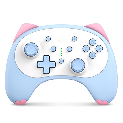 IINE Cute Switch Wireless Gamepad, Bluetooth Cartoon Kitten Nintendo Switch Controllers with Turbo/Double Vibration Function, for Girls, Kawaii, 10 Hours Playtime