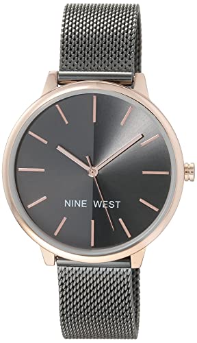 Nine West Women's Japanese Quartz Dress Watch with Stainless Steel Strap, Gray, 16 (Model: NW/1981RTGY)