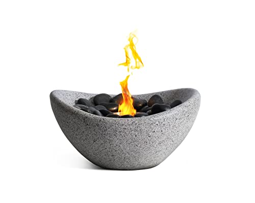 Nordhaus 11'' Table Top Fire Pit Bowl with Extendable Skewers - Personal Fire Bowl Fireplace for Roasting Smores - Large Concrete Personal Tabletop Fire Pit for Patio, Balcony, Indoor and Outdoor Use