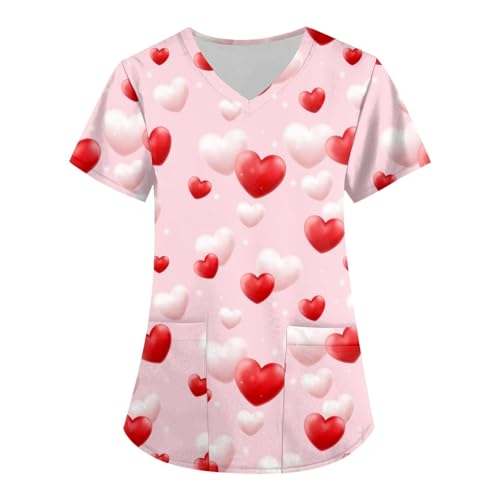 Valentine's Day Printed Slant Neck Nurses Uniforms Workwear Valentines Day Scrub Valentine's Day Scrub Tops Women Valentines Day Cosplay Valentines Shirts for Women Valentines White XL