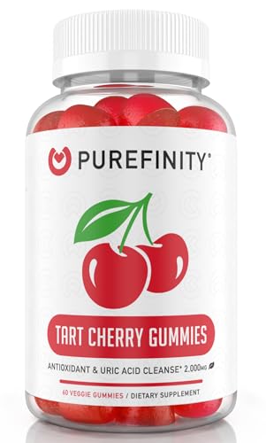 PUREFINITY Tart Cherry Gummies – Uric Acid Flush & Cleanse with Advanced Formula, Tart Cherry Extract Gummies, Uric Acid Cleanse Support, Non-GMO, Vegan, Gluten Free – 60 Gummies
