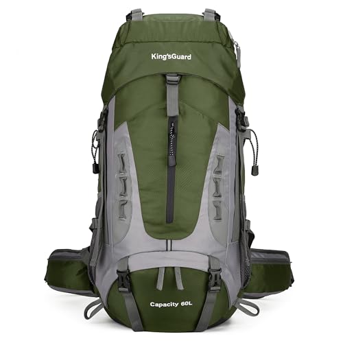 King'sGuard 60L Hiking Backpack Lightweight Outdoor Waterproof Camping Backpack Travel Daypack with Rain Cover (Army Green)