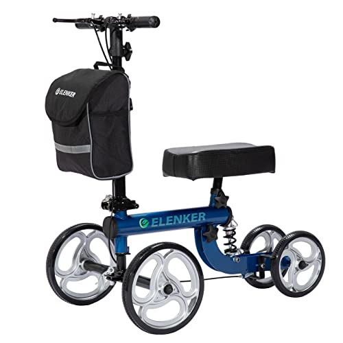 ELENKER Knee Scooter Economy Steerable Knee Walker Ultra Compact & Portable Crutch Alternative with Basket Braking System for Ankle/Foot/Leg Injury or Surgery Blue