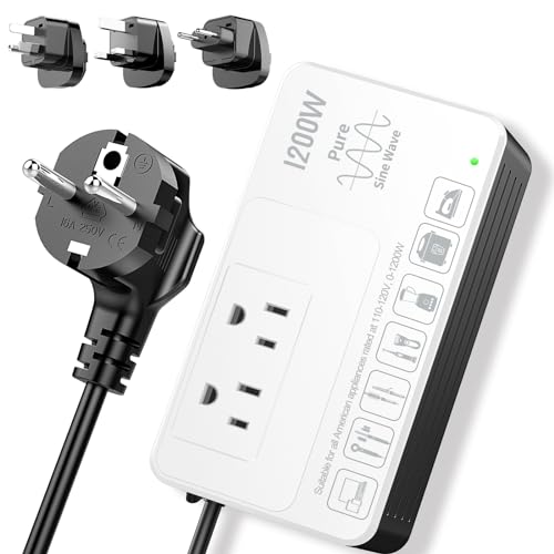 HYTED 1200Watt Voltage Converter 220V to 110V for Any American Appliances such as Hair Dryer Straightener Curling Iron Coffee Maker, Step Down Transformer Travel Power Plug Adapter US to EU/UK/AU/Asia
