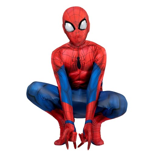 MARVEL Spider-Man Official Youth Deluxe Zentai Halloween Costume - Two-Way Stretch Spandex with Wrist Openings (S) Multi