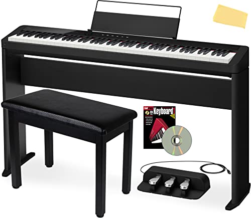 Casio Privia PX-S1100 Digital Piano Bundle with Casio CS-68 Furniture Stand, SP-34 Three Pedal System, Bench, Instructional Book, Austin Bazaar Instructional DVD, and Polishing Cloth - Black