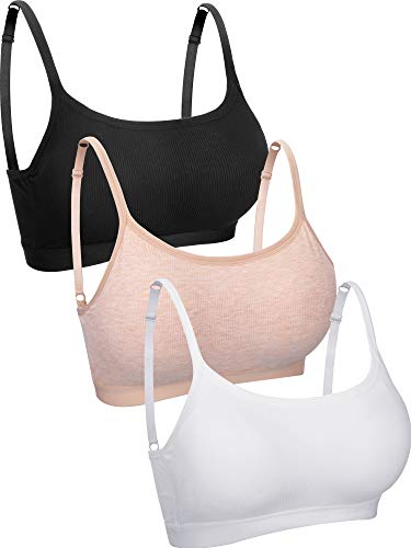 3 Pieces Mini Camisole Bra Padded Bra Tank Top Bra Women Sports Bra with Straps (Black, White, Beige, L)