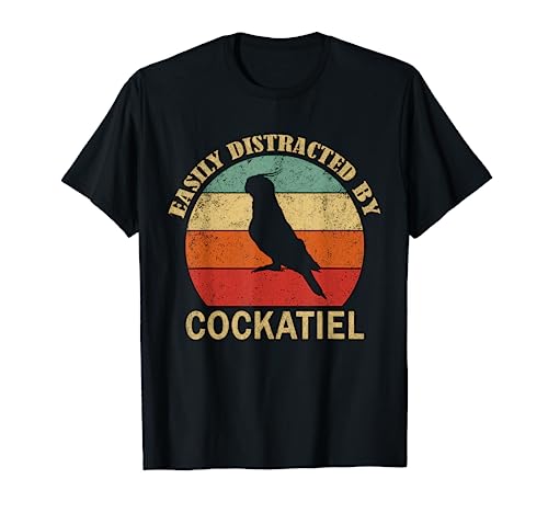 Easily Distracted By Cockatiel Parrot Retro Vintage Bird T-Shirt