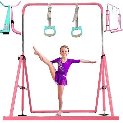 PreGymnastic Updated Folding Gymnastics Kip Bar with Sturdier Base, A Safe Gymnasitc Bar for Kids 3-8 Years Old, Easy to Assemble and Dis-Assemble