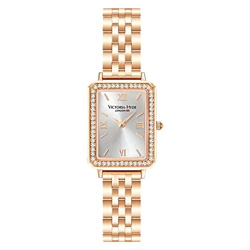 VICTORIA HYDE Gorgeous Women's Watch Green Mother of Pearl Dial Elegant Timepiece Rectangular Face Watches with Black Leather Band (LightGold/Crystal)