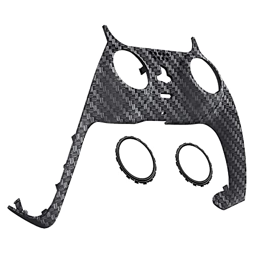 eXtremeRate Black Silver Carbon Fiber Decorative Trim Shell Compatible with ps5 Controller, Soft Touch DIY Replacement Clip Shell, Custom Plates Cover Compatible with ps5 Controller with Accent Rings