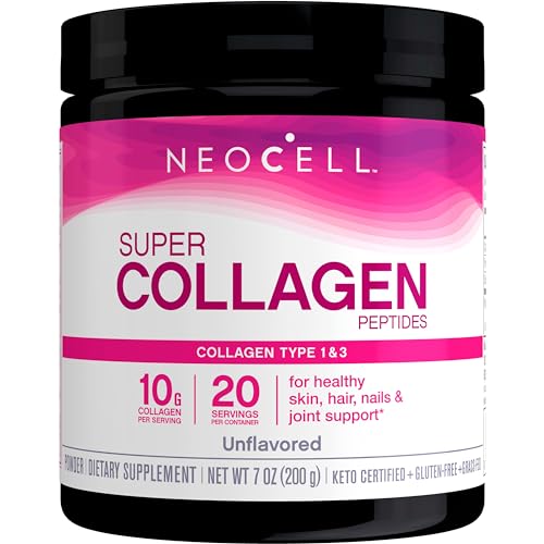 NeoCell Super Collagen Peptides, 10g Collagen Peptides per Serving, Gluten Free, Keto Friendly, Non-GMO, Grass Fed, Healthy Hair, Skin, Nails and Joints, Unflavored Powder, 7 oz., 1 Canister