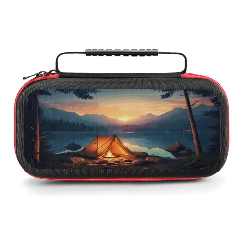 AoHanan Switch Carrying Case Camping Lake Sunrise Campfire Mountain View Switch Game Case with 20 Games Cartridges Hard Shell Travel Protection Storage Case for Console & Accessories