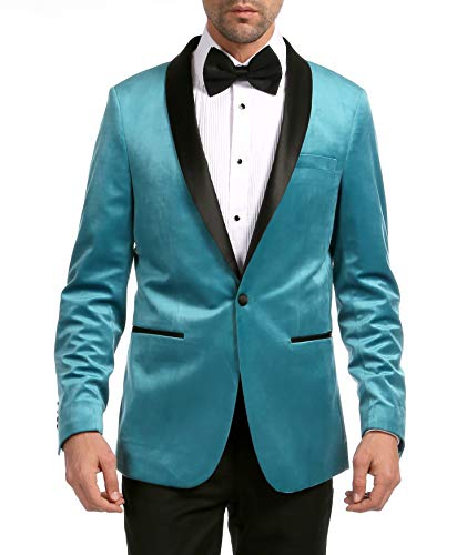 Men’s Velvet Blazer One Button Enzo Wedding Tuxedo Turquoise Blazer Jacket 42 R