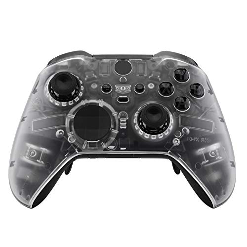 eXtremeRate Transparent Clear Faceplate Cover, Front Housing Shell Case Replacement Kit for Xbox One Elite Series 2, Xbox Elite 2 Core Controller Model 1797 - Thumbstick Accent Rings Included