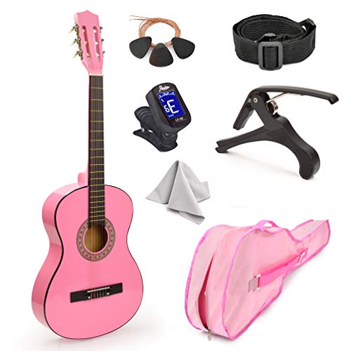 30' Wood Classical Guitar with Case and Accessories for Kids/Girls/Boys/Beginners (Pink)