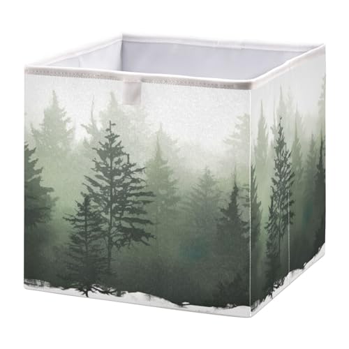 Kigai Fabric Cube Storage Bins Foldable Storage Box Waterproof Storage Cubes Organizer with Handles Storage Basket for Shelves, Home, Office, Nursery, 11'x11'x11', Pine Trees
