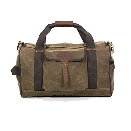Frost River Explorer Heavy Duty Duffel Bag - Waxed Canvas and Leather Carry On, Durable Weekender with Front and Side Pockets, Field Tan, Carry On, 51 Liter