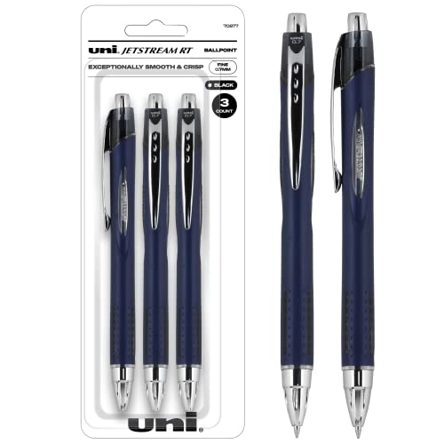 Uniball Jetstream RT 3 Pack, 0.7mm Fine Black, Wirecutter Best Pen, Ballpoint Pens, Japanese Ink Pens | Office Supplies, Journaling Pens, Ballpoint Pen, Colored Pens, Fine Point, Smooth Writing Pens