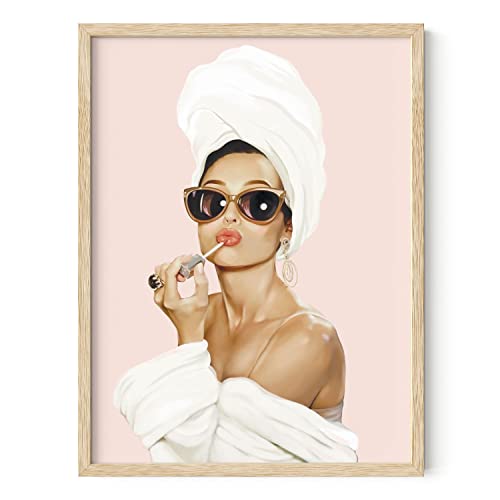 HAUS AND HUES Pink Framed Wall Art, Audrey Hepburn Wall Art Framed, Glam Wall Decor, Pink Pictures Wall Decor, Makeup Wall Decor, Celebrity Framed Art, Vogue Framed Art (Beige, 12x16)
