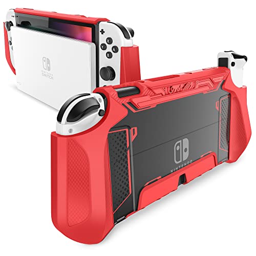 Mumba Dockable Case for Nintendo Switch OLED 2021, [Blade Series] TPU Grip Protective Cover Accessories Compatible with Nintendo Switch OLED and Joy-Con Controller (Red)