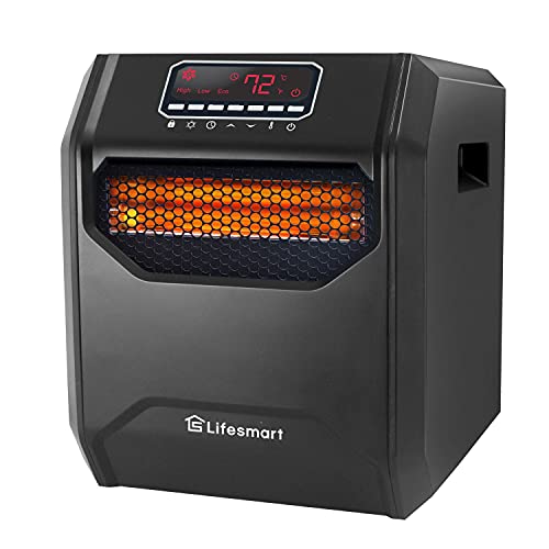 LifeSmart LifePro 1500 Watt High Power 3 Mode Programmable Space Heater with 6 Quartz Infrared Element, Remote, and Digital Display for Large Room, Black