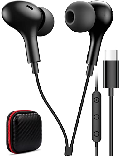 USB C Headphone for Samsung S23 S21 S20 A53 A54 Wired Earbuds Magnetic in-Ear Type C Earphone with Microphone Volume Control Bass Stereo Noise Canceling for iPhone 15 Pro Max Pixel 6 6a 7a 8 5 (Black)