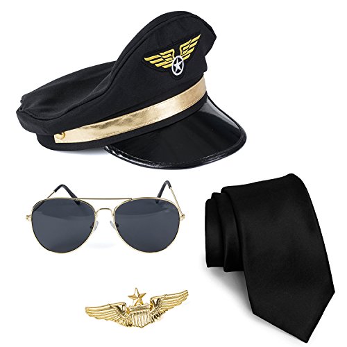 Tigerdoe Pilot Costume For Kids - 4 Piece Set for Adults and Teens Captain Accessories