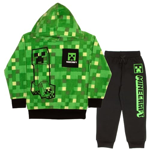 Minecraft Creeper Graphic 2-Piece Set - Boys Fleece Pullover Hoodie & Jogger Pants 2-Pack Bundle Set for Kids and Toddlers (Size 5/6, Green)