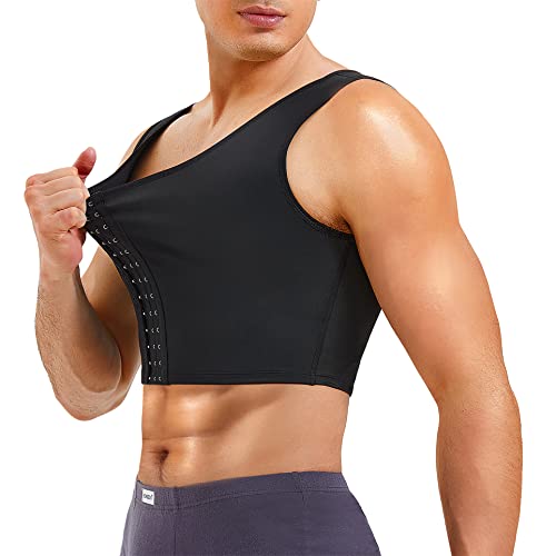 TAILONG Mens Compression Corset Vest Hide Gynecomastia Chest Binder Tank Top Faja para Hombre (Large, Black)