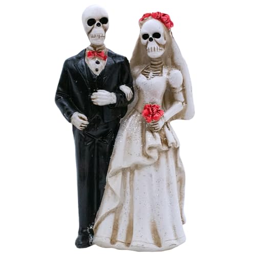 VILLAGE GIFT IMPORTERS Skeleton Bride and Groom | Halloween Wedding Couple | Groom in Suit | Bride in Bridal Gown with Flower Veil | Home Décor for Halloween and Day of The Dead