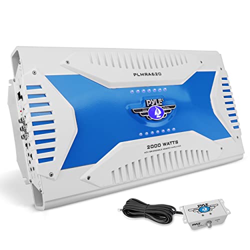 Pyle 6 Channel Marine Amplifier Receiver - Waterproof Wireless Bridgeable Audio Amp for Stereo Speaker with 2000 Watt Power Dual MOSFET Supply, GAIN Level, RCA Inputs and LED Indicator PLMRA620