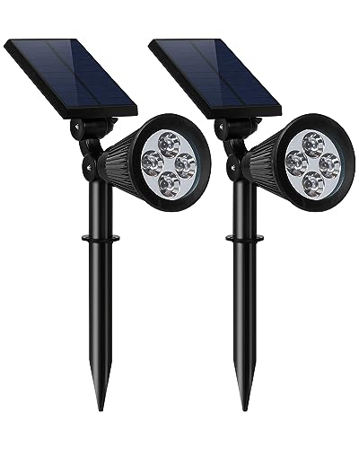 FALOVE Solar Lights, 2-in-1 Waterproof 4 LED Solar Spotlight Adjustable Wall Light Landscape Light Security Lighting Dark Sensing Auto On/Off for Patio Deck Yard Garden Driveway Pool Area(2 Pack)