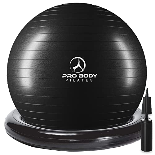 ProBody Pilates Ball Yoga Ball Chair, Exercise Ball Chair with Base or Stand for Home Office Desk Sitting or Workout, Balance & Stability Ball Seat, Large Gym Ball for Back (Black, 75 cm)