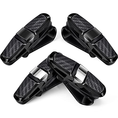 4 Pieces Glasses Holders for Car Sun Visor, Sunglasses Holder Clip Hanger Eyeglasses Mount, Double-Ends Clip 180 Degree Rotational Car Glasses Holder (Black, Silver)