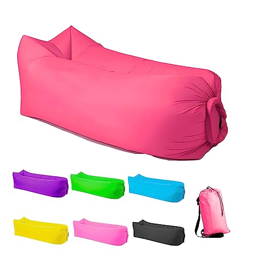 LONGJIN Inflatable Lounger Air Sofa Hammock, Inflatable Couch for Camping, Portable Waterproof Anti-Air Leaking Pouch Couch Air Chair for Outdoor, Beach, Hiking, Picnics, Music Festivals (Pink)