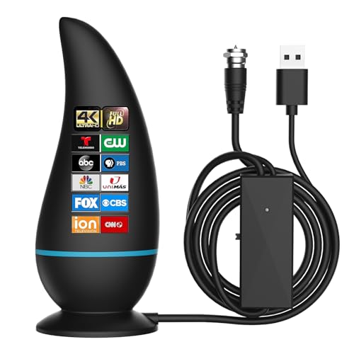 TV Antenna, HD Digital TV Antenna 560+ Miles Range Range Reception with Signal Booster & Magnetic Support Base for 4K 1080P HD Local Channels and All Old TVs - 10ft coaxial Cable, Black