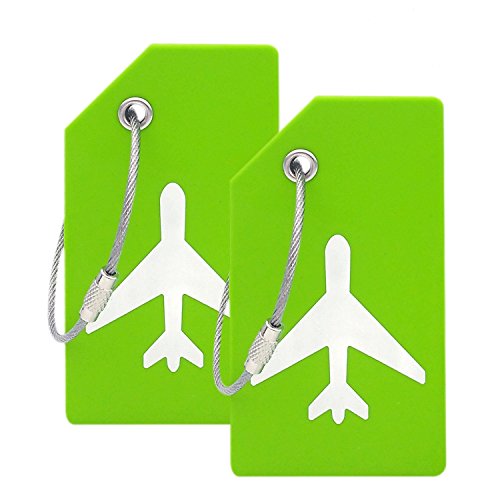 Silicone Luggage Tag with Name ID Card Perfect to Quickly Spot Luggage Suitcase (Plane 2Pcs Green)