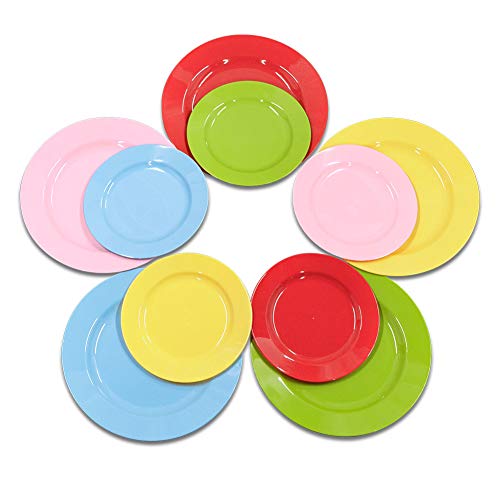 POSATE 60PCS Colorful Disposable Plastic Plates, Heavy Duty Plates for Wedding/Party, 30PCS Dinner Plates 10.25’’ and 30PCS Dessert/Salad Plates 7.5’’, Colorful Plates for Party Event