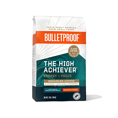 Bulletproof The High Achiever Ground Coffee, 10 Ounces, Medium-Dark Roast Enhanced Coffee