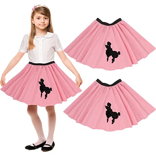 Patelai 2 Pcs Poodle Skirts for Girls 50s Costumes Kids Pink Poodle Skirts Toddler Girls Outfit Cute Loose Pleated Retro Felt for Halloween Party