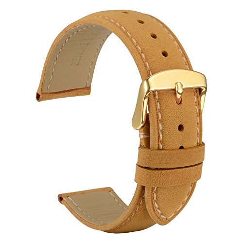 WOCCI 22mm Vintage Leather Watch Band for Men and Women, Gold Buckle (Tan)
