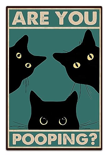 Black Cat Are You Pooping Funny Tin Signs Bathroom Wall Decor 8 x 12 Inch (918)