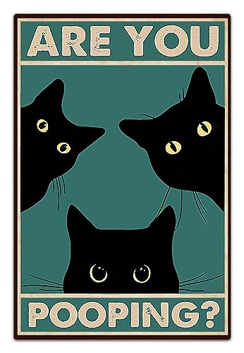 Black Cat Are You Pooping Funny Tin Signs Bathroom Wall Decor 8 x 12 Inch (918)