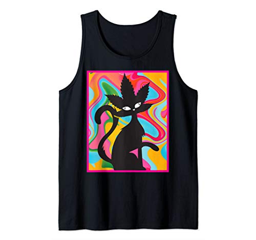 Weed Cat Psychedelic 420 Cannabis Marijuana Stoner Gift Tank Top