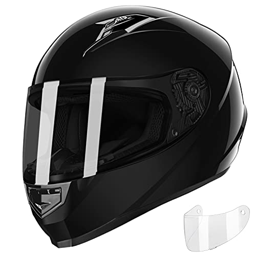 GLX GX11 Compact Lightweight Full Face Motorcycle Street Bike Helmet with Extra Tinted Visor DOT Approved (Black, Large)