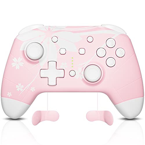 Mytrix Sakura Pink Pro Wireless Controller Compatible with Nintendo Switch, Windows PC iOS Android Steam Deck, Bluetooth Controller with Programmable Buttons, Auto-Fire Turbo, Motion Vibration