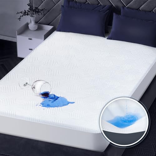 100% Waterproof Mattress Protector with High Resistance to Liquid, Breathable 3D Air Queen Mattress Protector, Ultra Soft Cooling Mattress Cover Hypoallergenic Quiet Bed Cover Fits 6'-21'